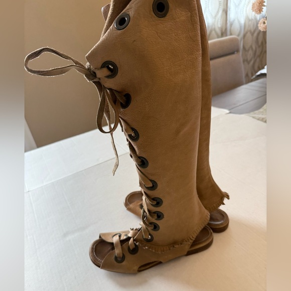 Marni Tan Leather Knee High Lace Up Gladiator Sandal Size 38 Designer Vintage - Picture 2 of 15